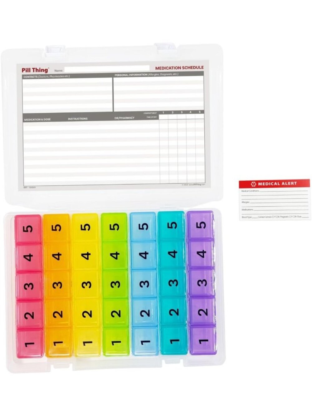 Weekly Pill Organizer Case - 5 Times a Day, Secure 7-Day Medication Schedule
